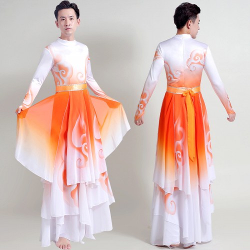 Orange gradient Chinese folk dance costumes for men chinese kungfu wushu dragon performance clothing lion dance drummer performance wear for male